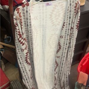 Southwestern Open-Front Cardigan in Cream and Rust